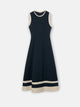 Vestido midi com contrastes azul-marinho