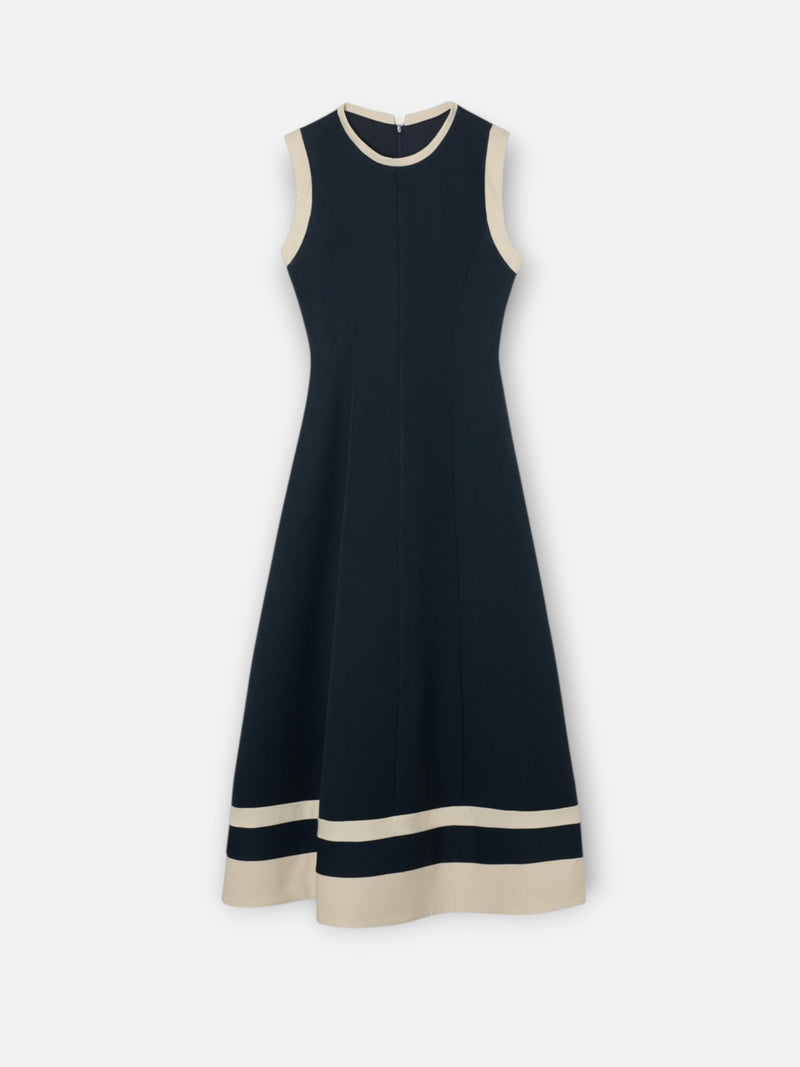 Vestido midi contrastes azul marino