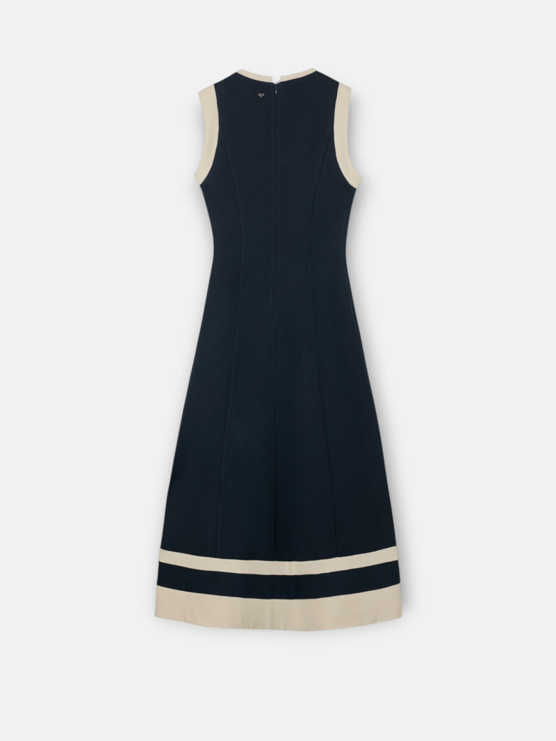 Vestido midi contrastes azul marino