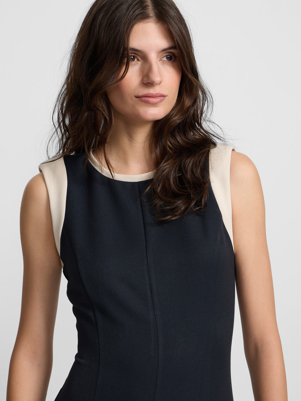Navy blue midi dress with contrasts