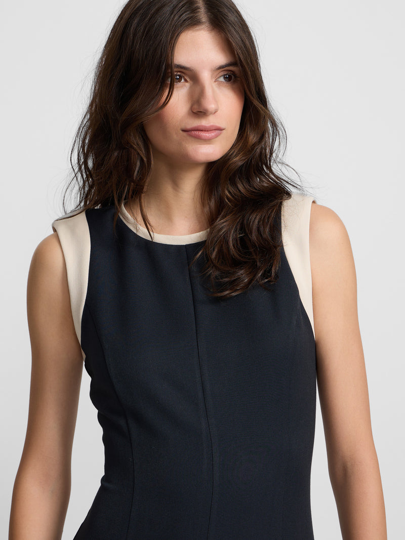 Vestido midi contrastes azul marino