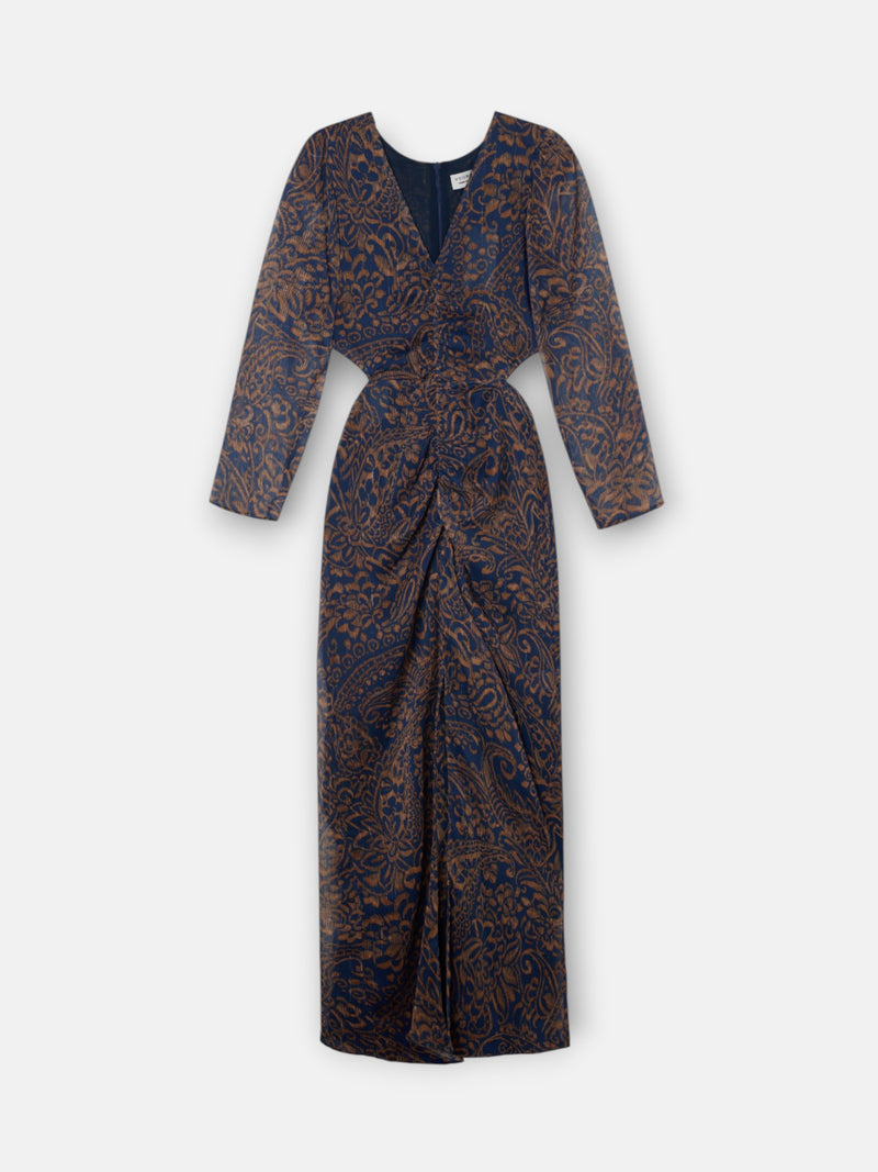 Blue paisley print cut-out dress