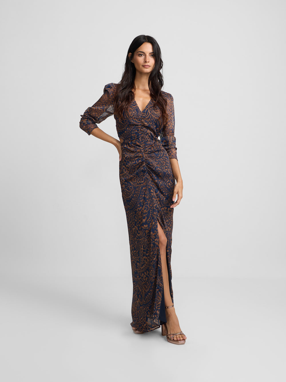 Blue paisley print cut-out dress