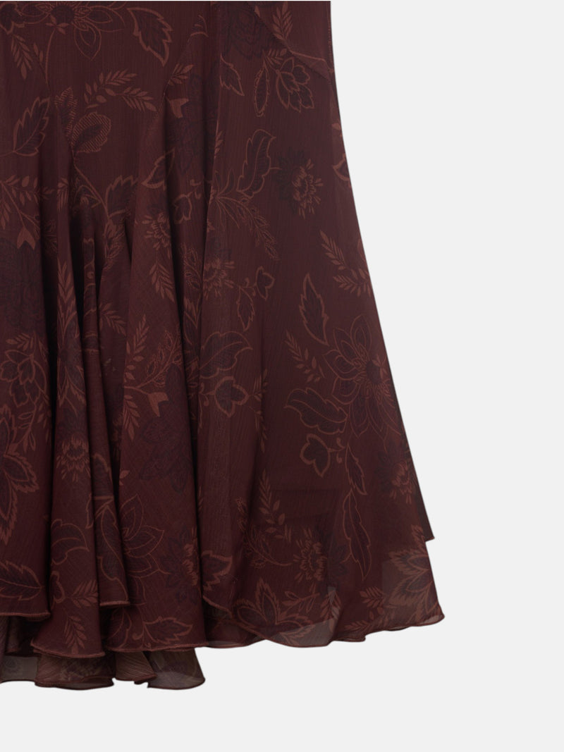 Vestido cuello halter estampado marron