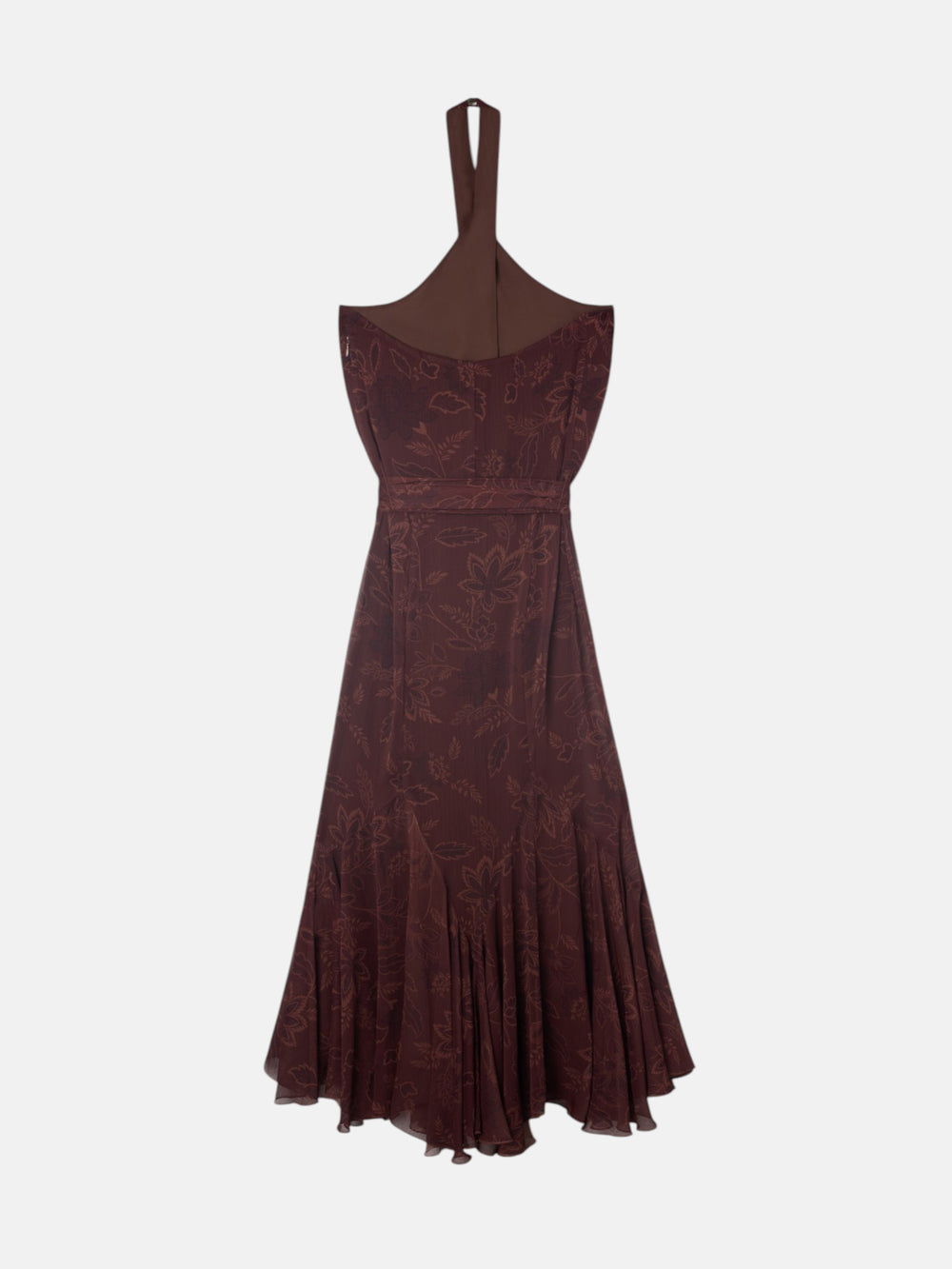 Brown printed halter neck dress