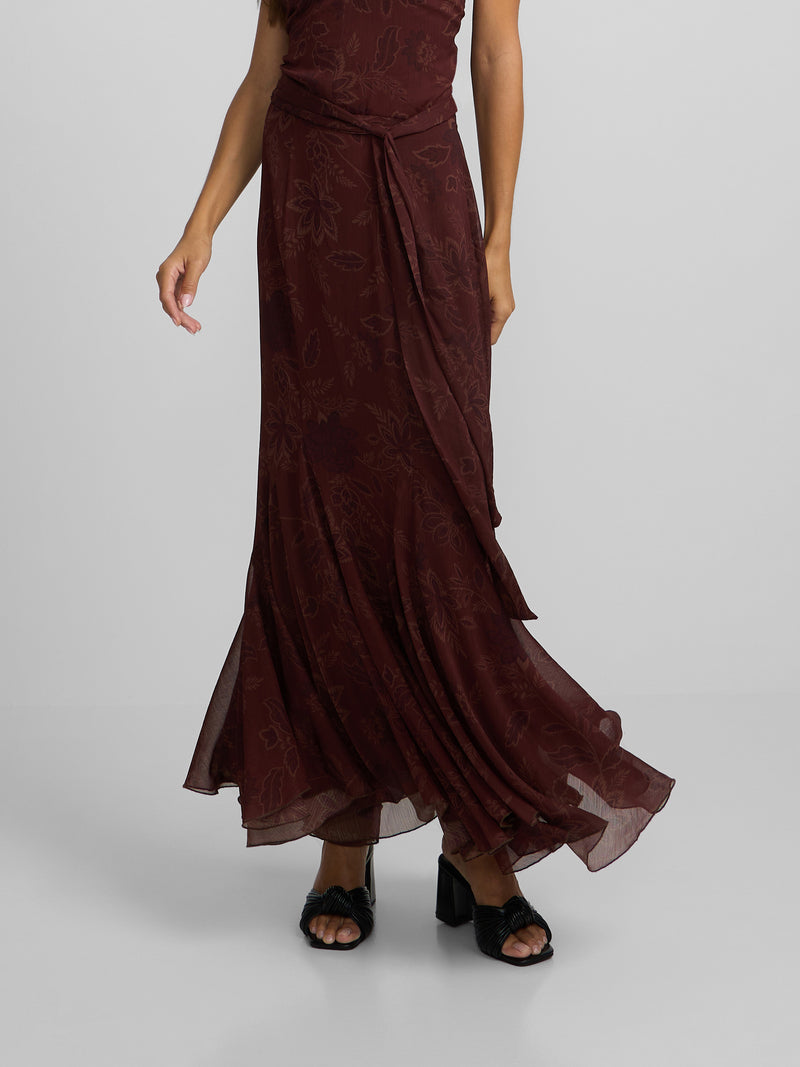 Vestido cuello halter estampado marron
