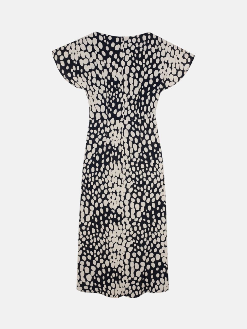 Vestido midi drapeado lunares blanco y negro
