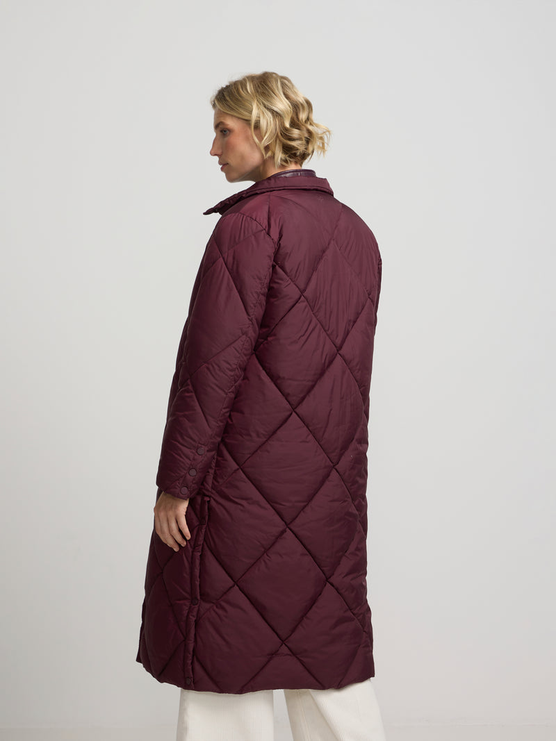 Parka larga acolchada bufanda burdeos