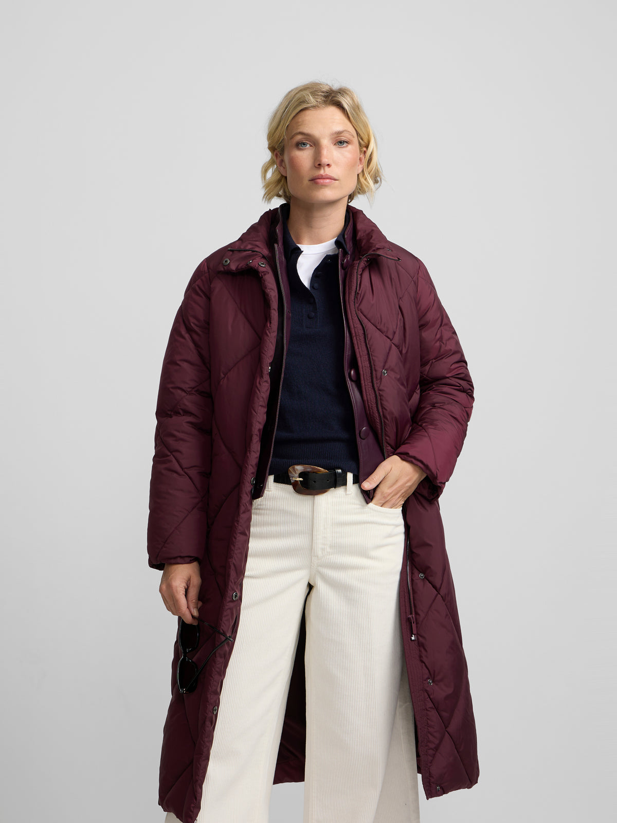Parka larga acolchada bufanda burdeos