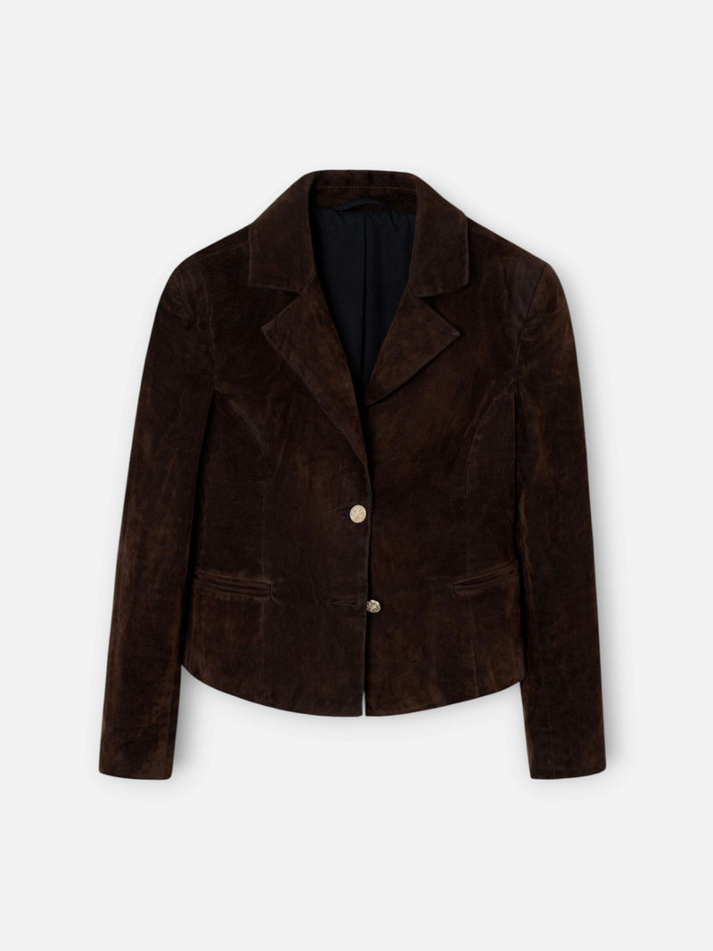 Unique cropped brown flocked blazer