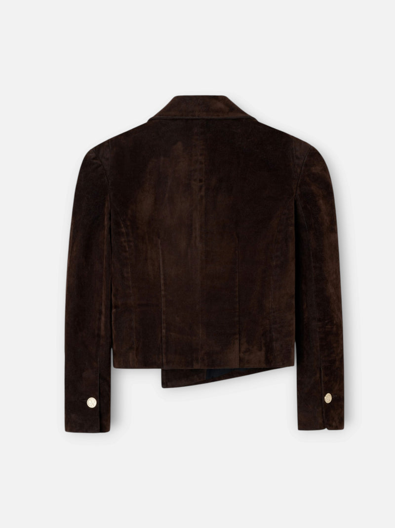 Unique cropped brown flocked blazer