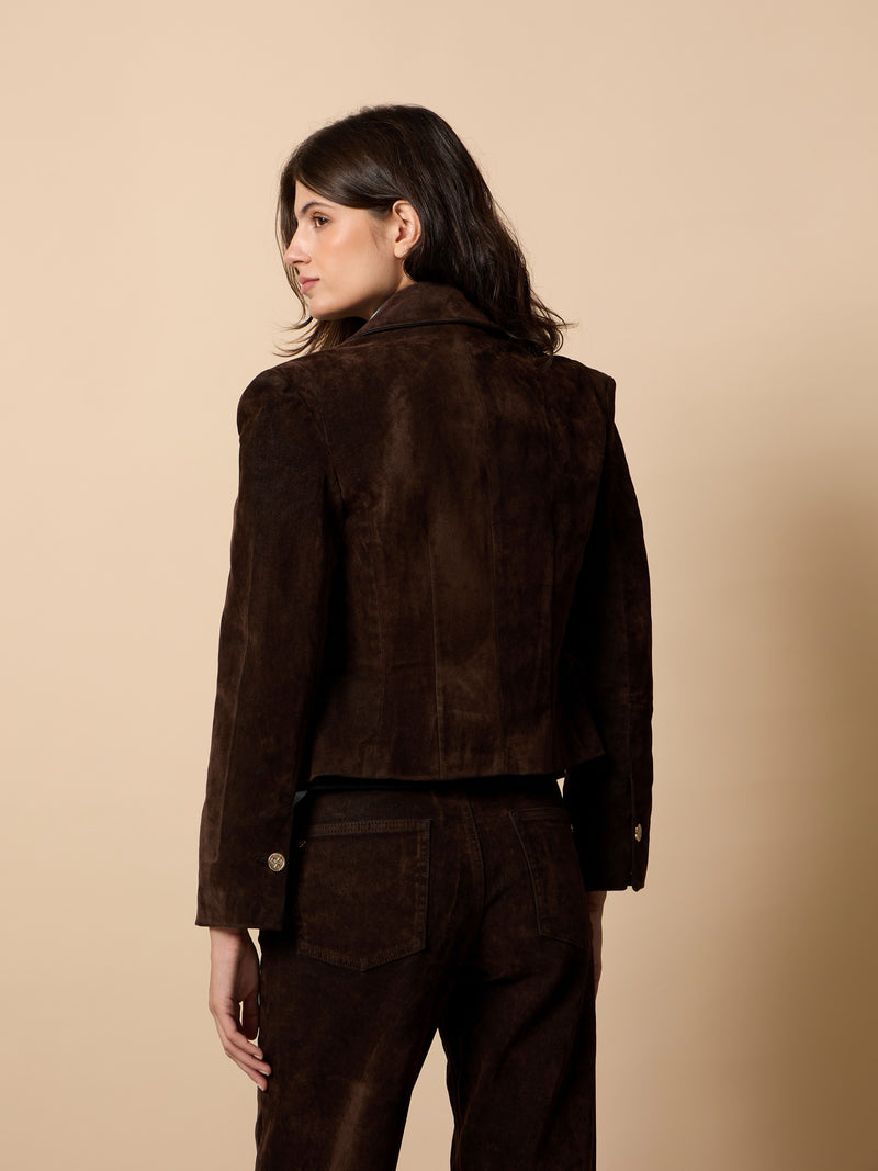 Veste unique crop floquée marron