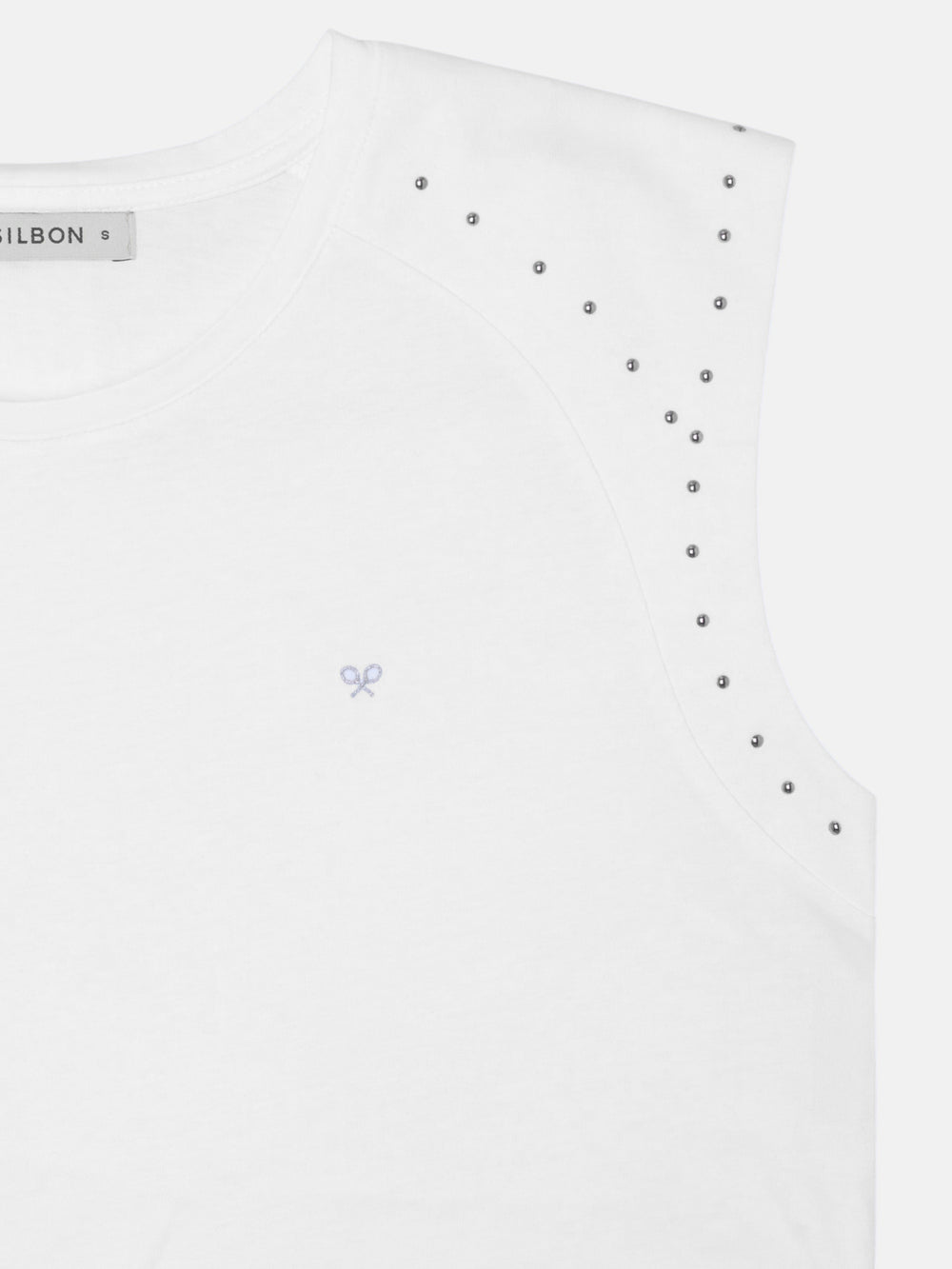 Camiseta woman hombreras detalle tachuelas blanca