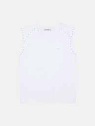 Camiseta woman hombreras detalle tachuelas blanca