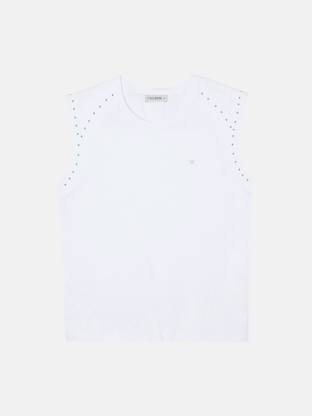 Camiseta woman hombreras detalle tachuelas blanca