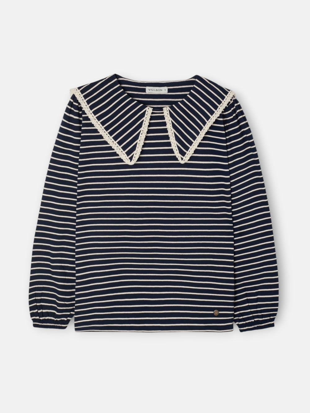 Camiseta manga larga cuello bobo rayas azul marino