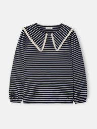 Camiseta manga larga cuello bobo rayas azul marino