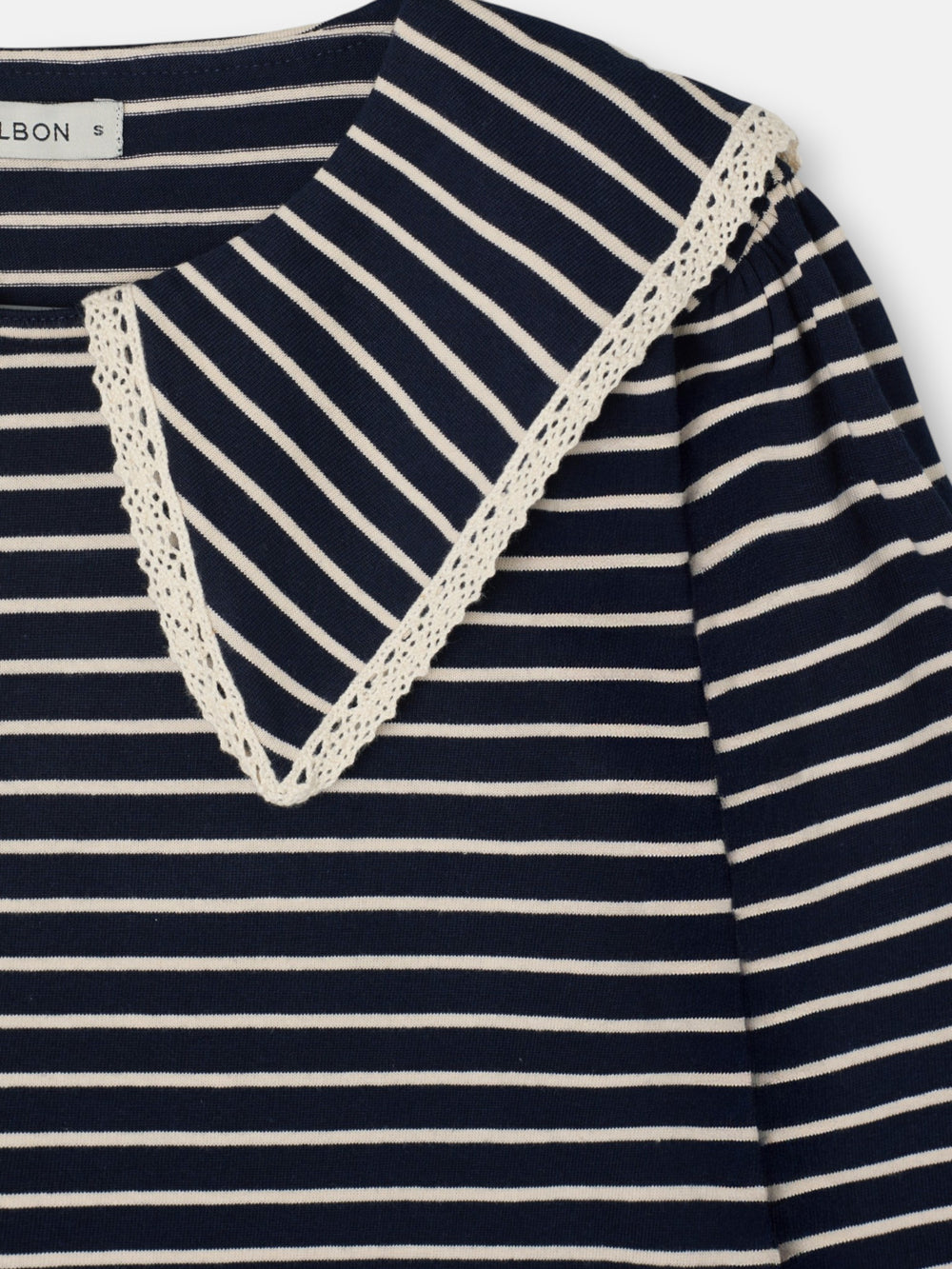 Camiseta manga larga cuello bobo rayas azul marino