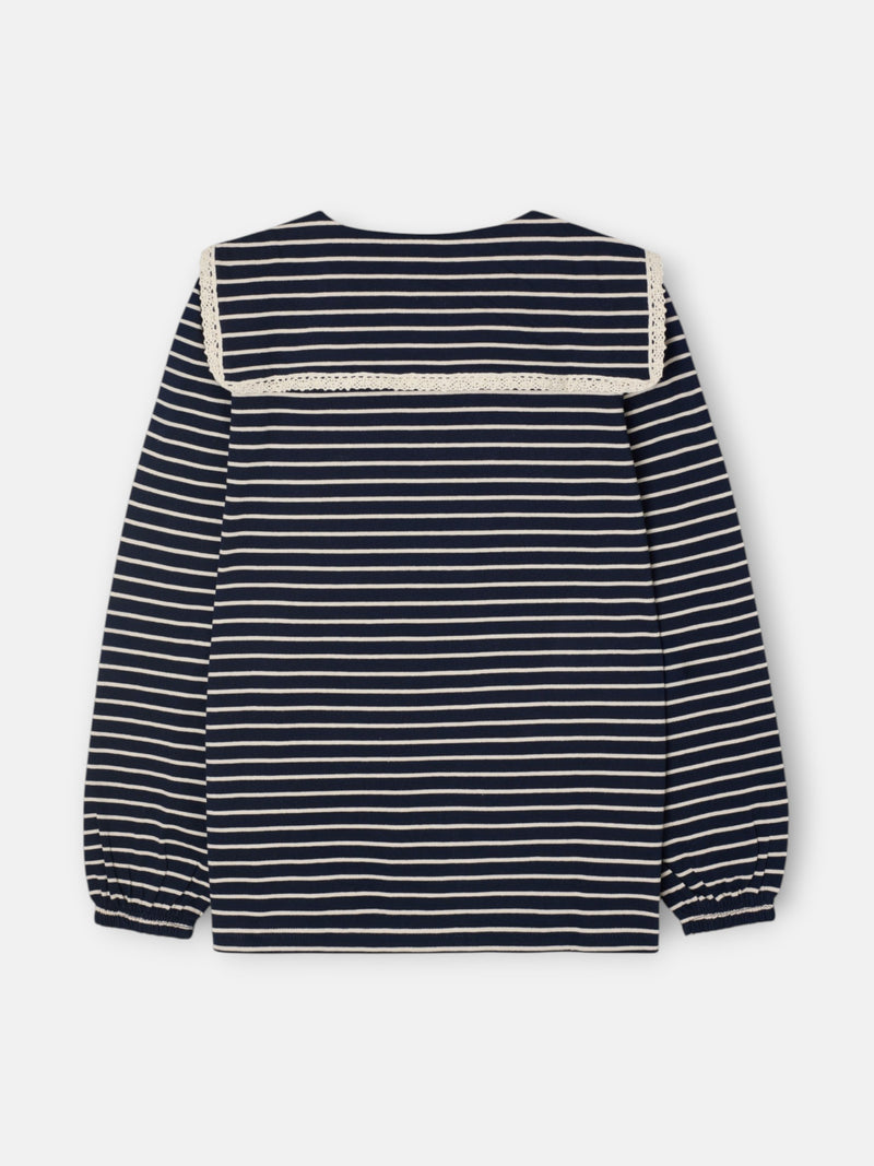 Camiseta manga larga cuello bobo rayas azul marino