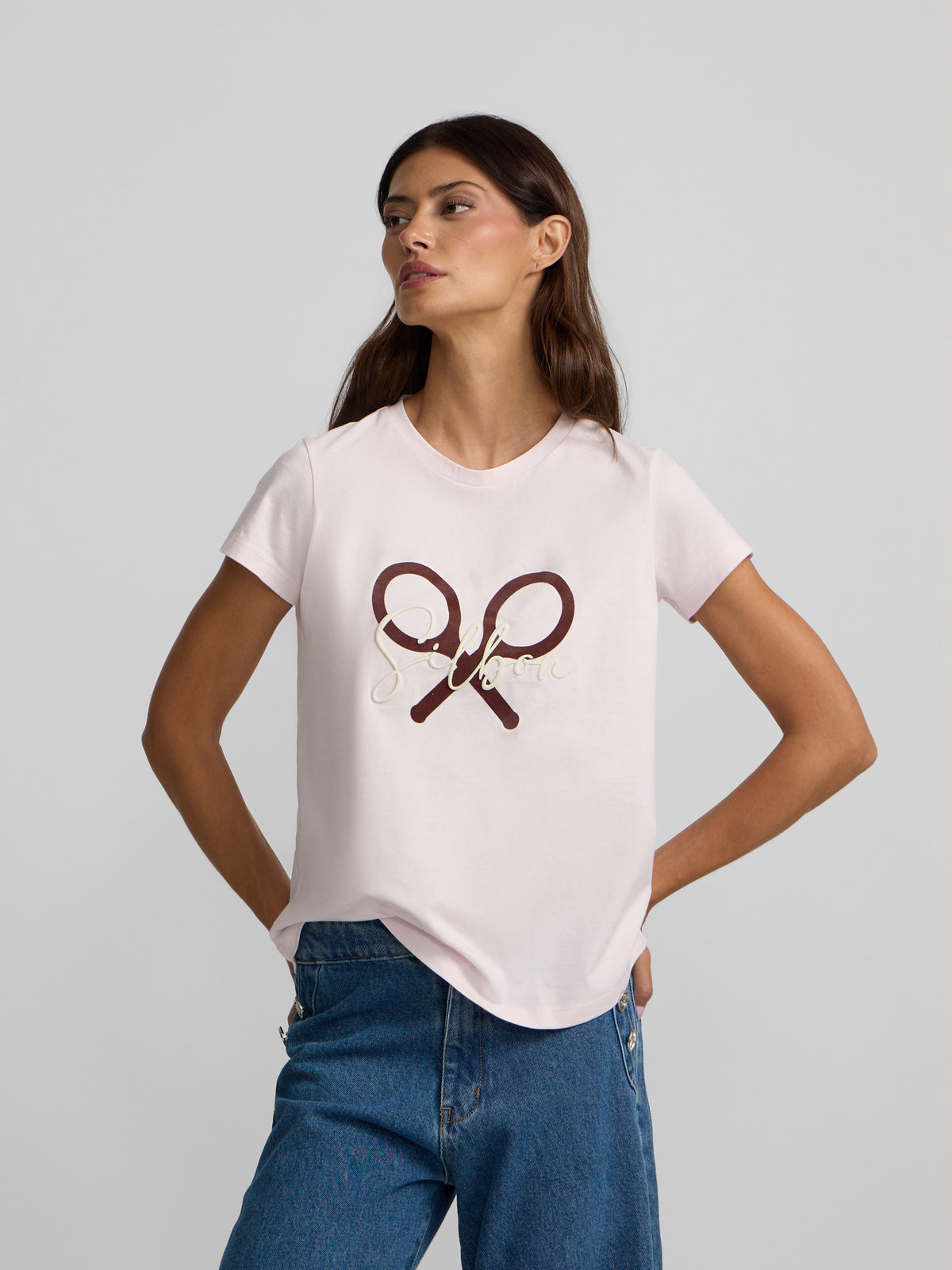 Camiseta mulher raquete silbon rosa