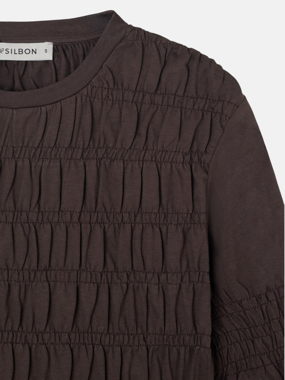Camiseta woman manga larga punto smock marron