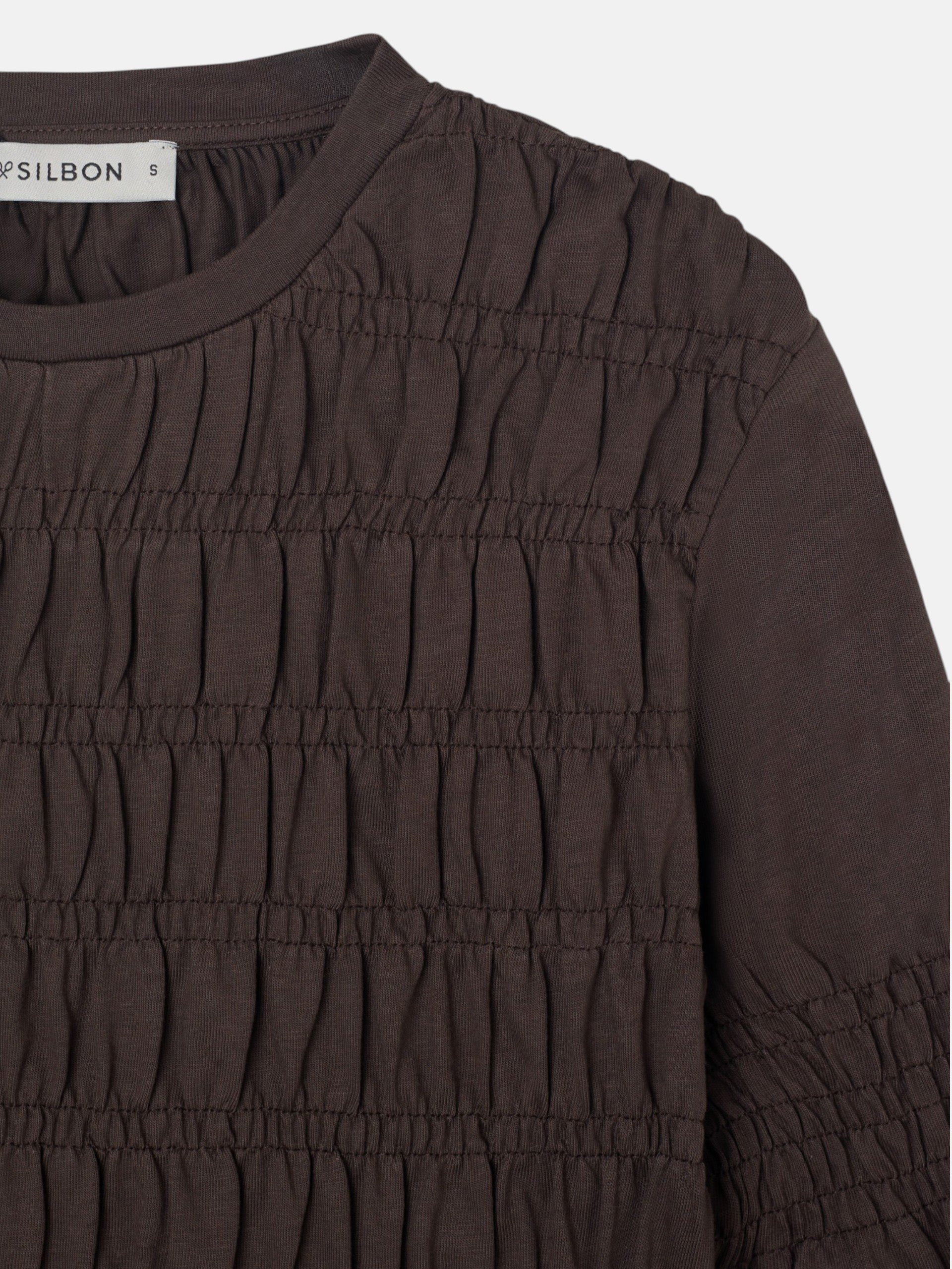 Women's smock knit long-sleeved t-shirt in brown