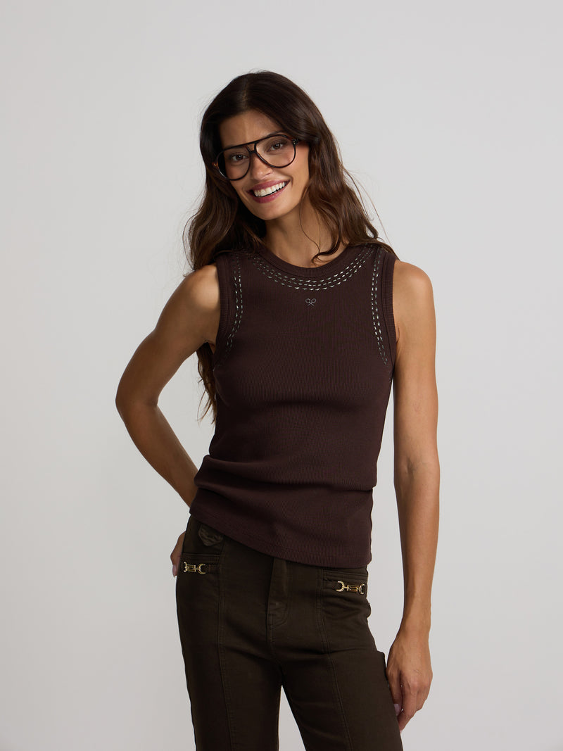 Camiseta woman tank top tachas marron
