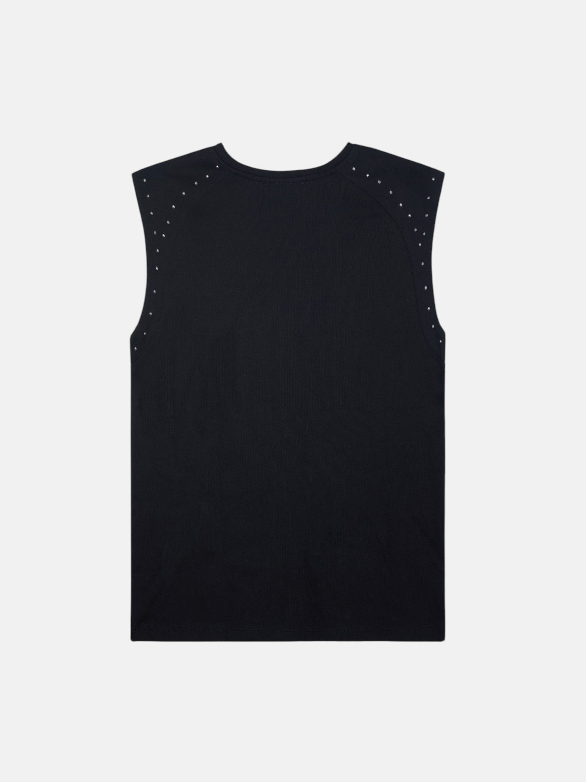 Women's black t-shirt with shoulder pads and stud detail