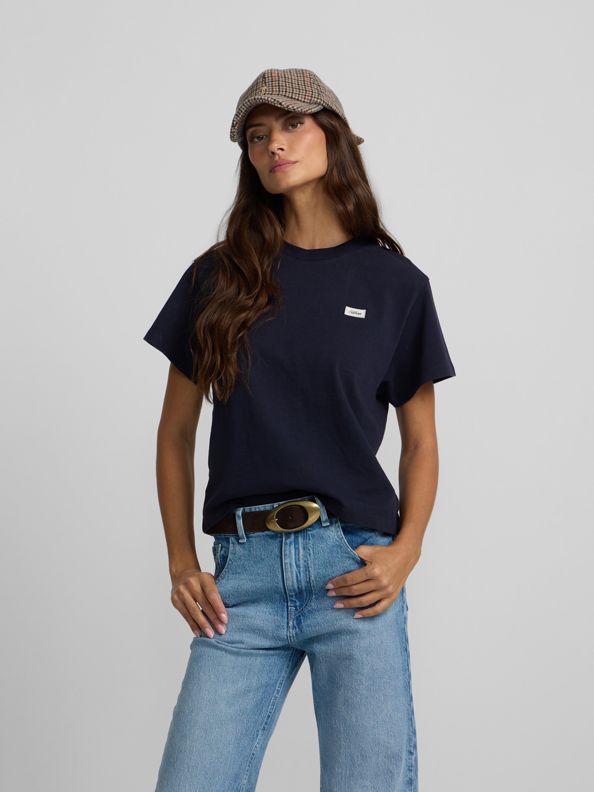 Women's navy blue Silbon patch t-shirt