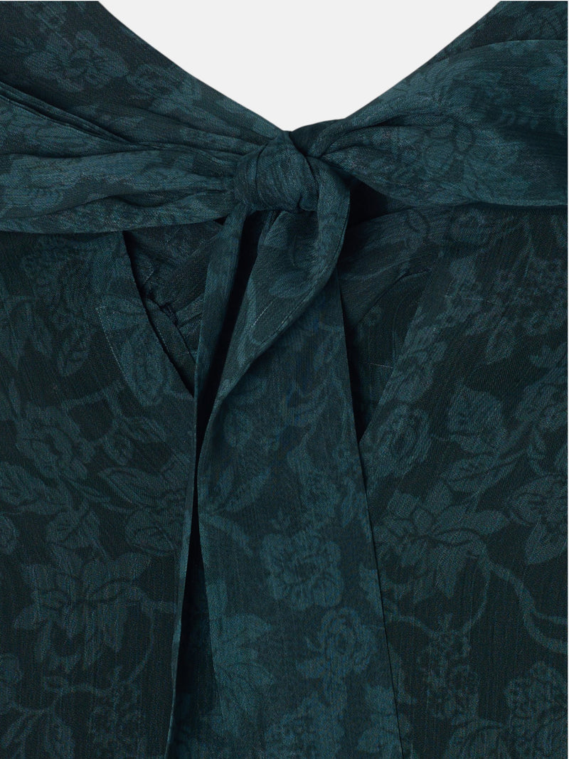 Blouse à bretelles col imprimé fleurs vert
