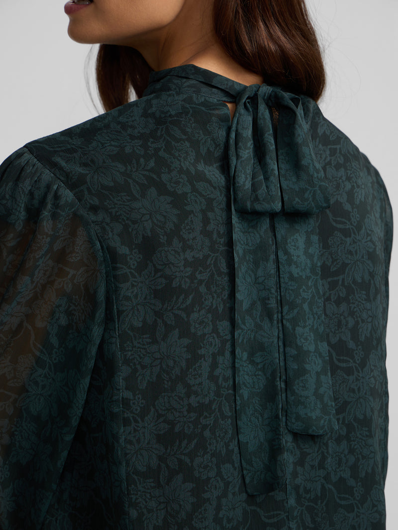 Blouse à bretelles col imprimé fleurs vert