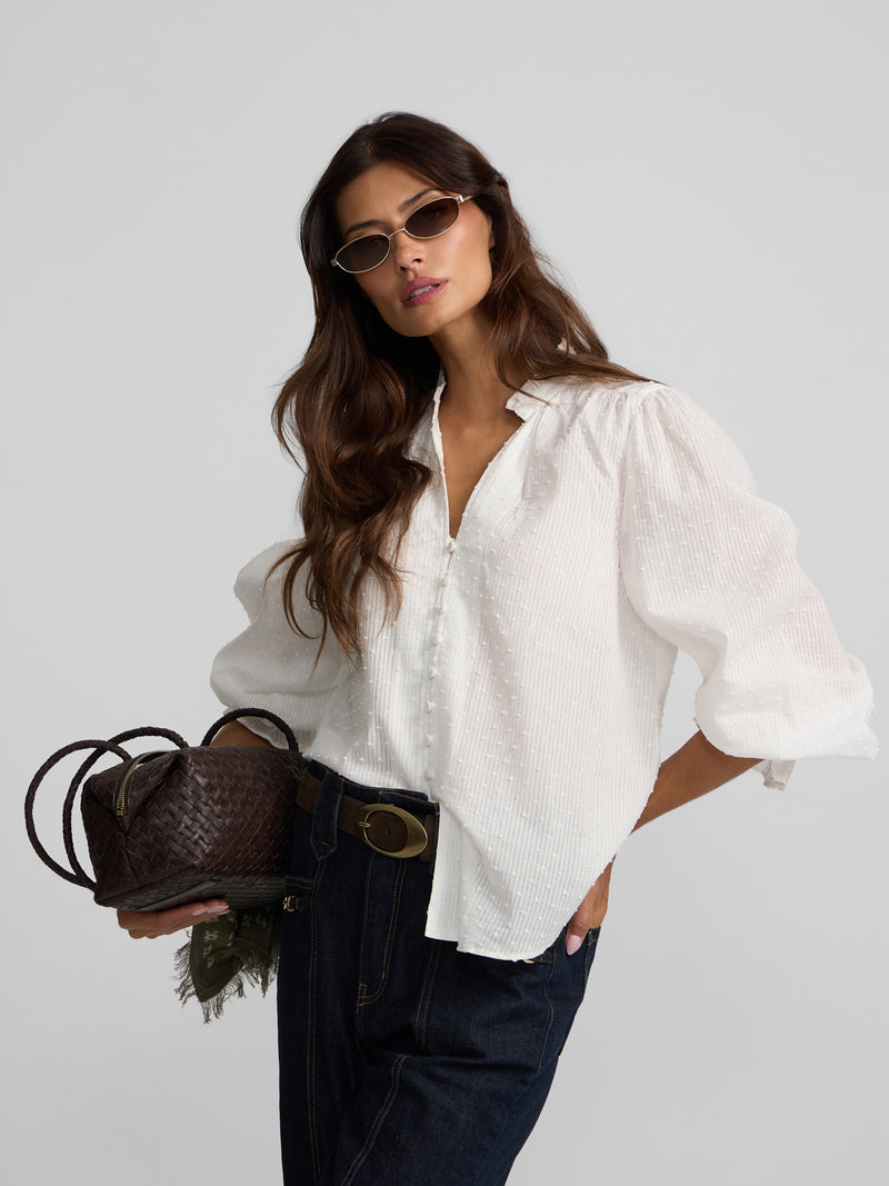 Blusa com folhos plumeti branco