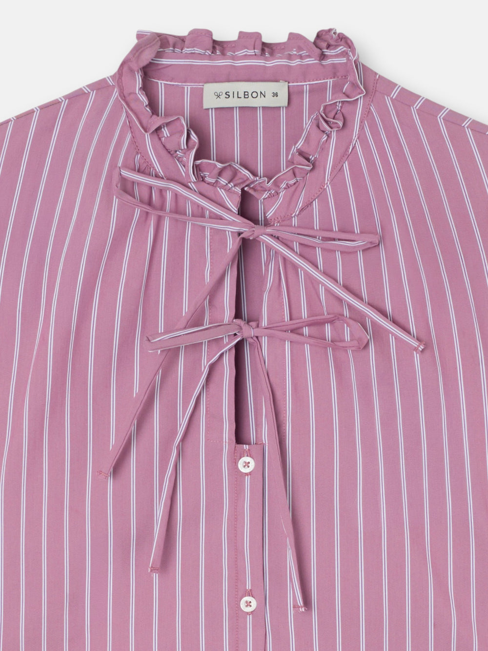 Camisa cuello alto lazos rayas rosa