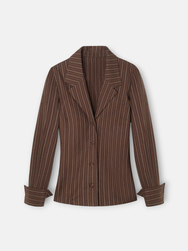 Blusa cuello solapas rayas marron