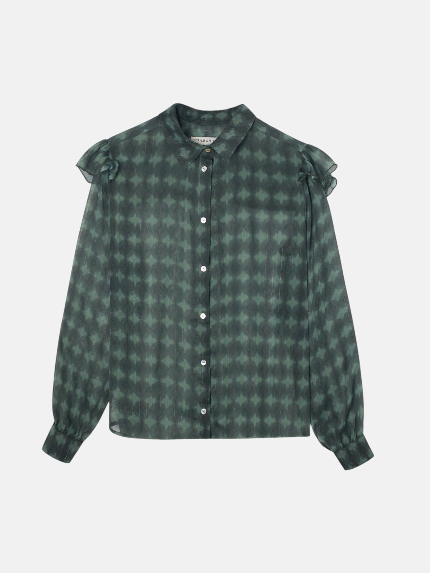 Blusa com folhos estampado étnico verde