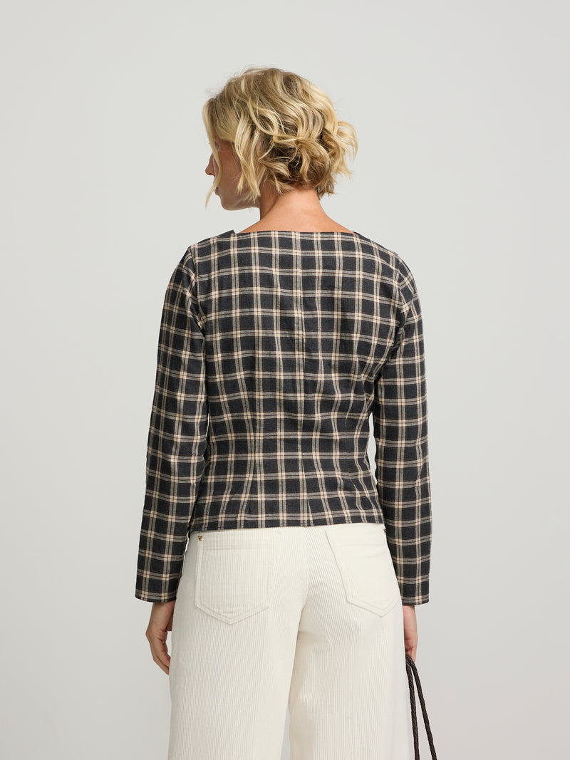 Blusa nudo cuadros gris y crudo