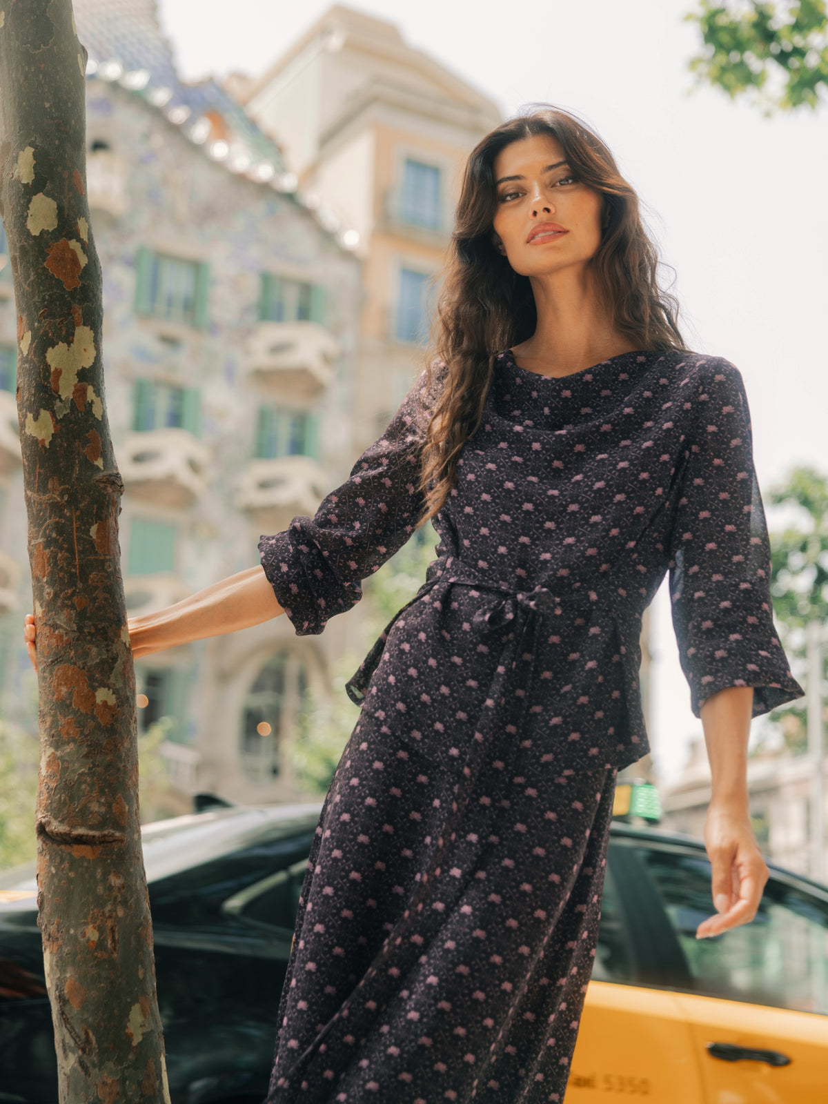 Blusa com laço estampada roxa