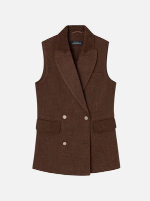 Double-breasted brown twill vest