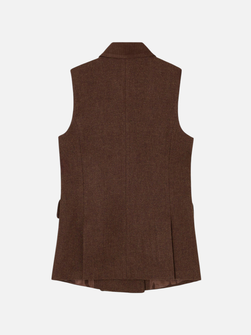 Double-breasted brown twill vest