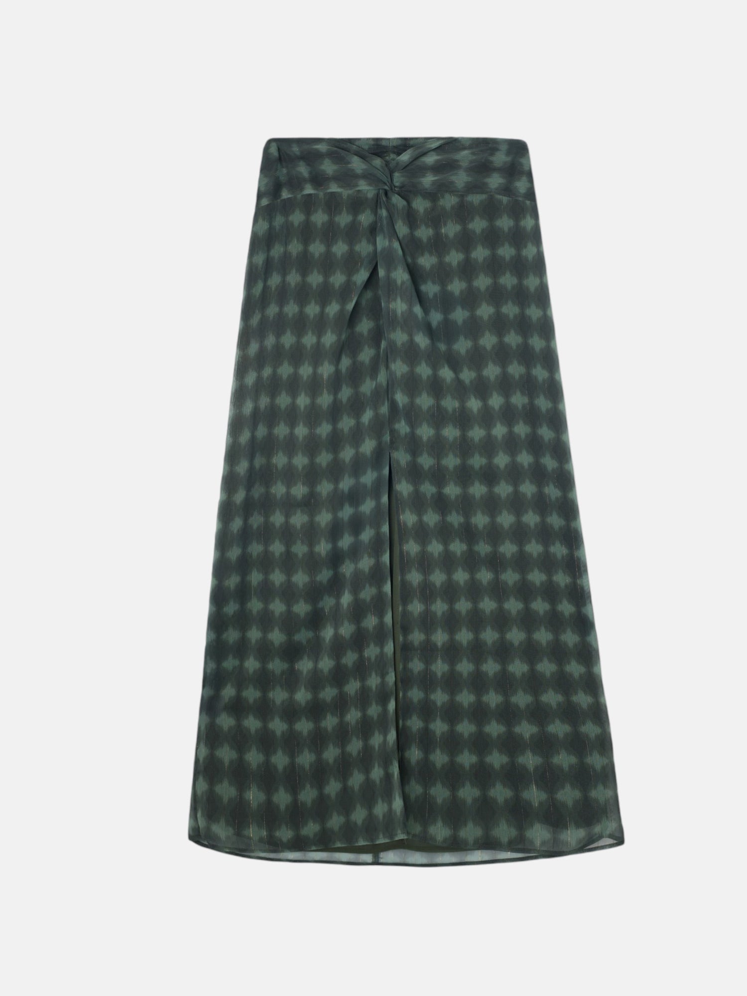 Saia midi com nó estampado étnico verde