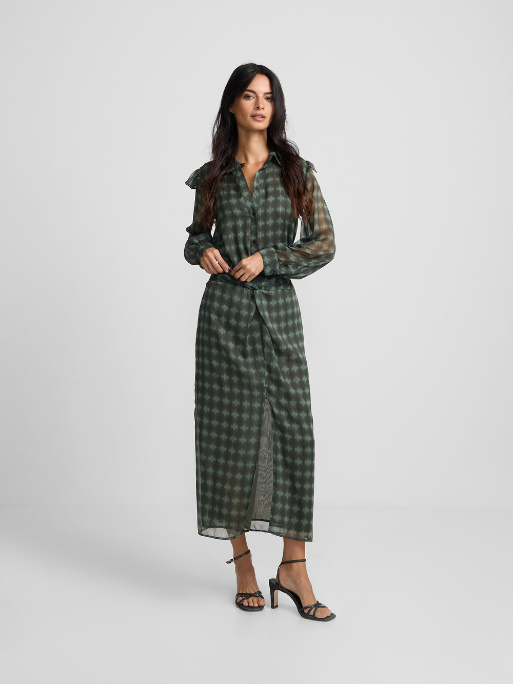 Saia midi com nó estampado étnico verde