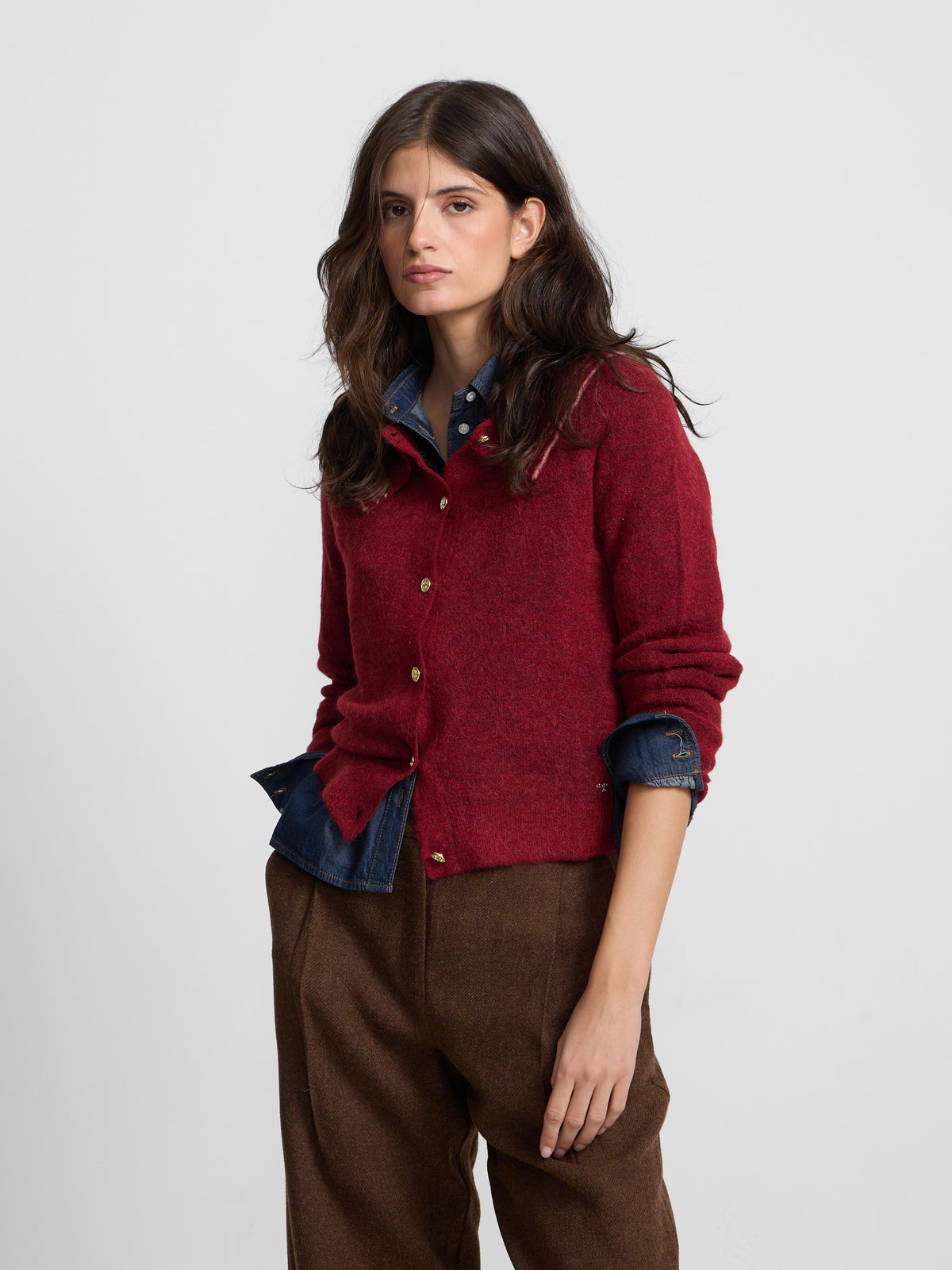 Cardigan gola bobo grená