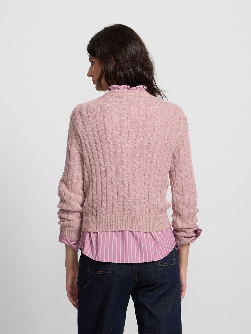 Camisola de malha com gola redonda rosa