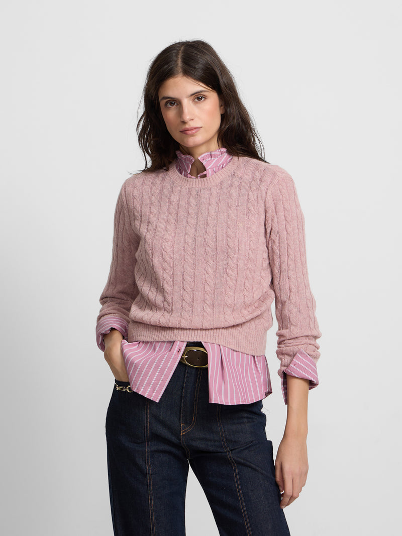Camisola de malha com gola redonda rosa