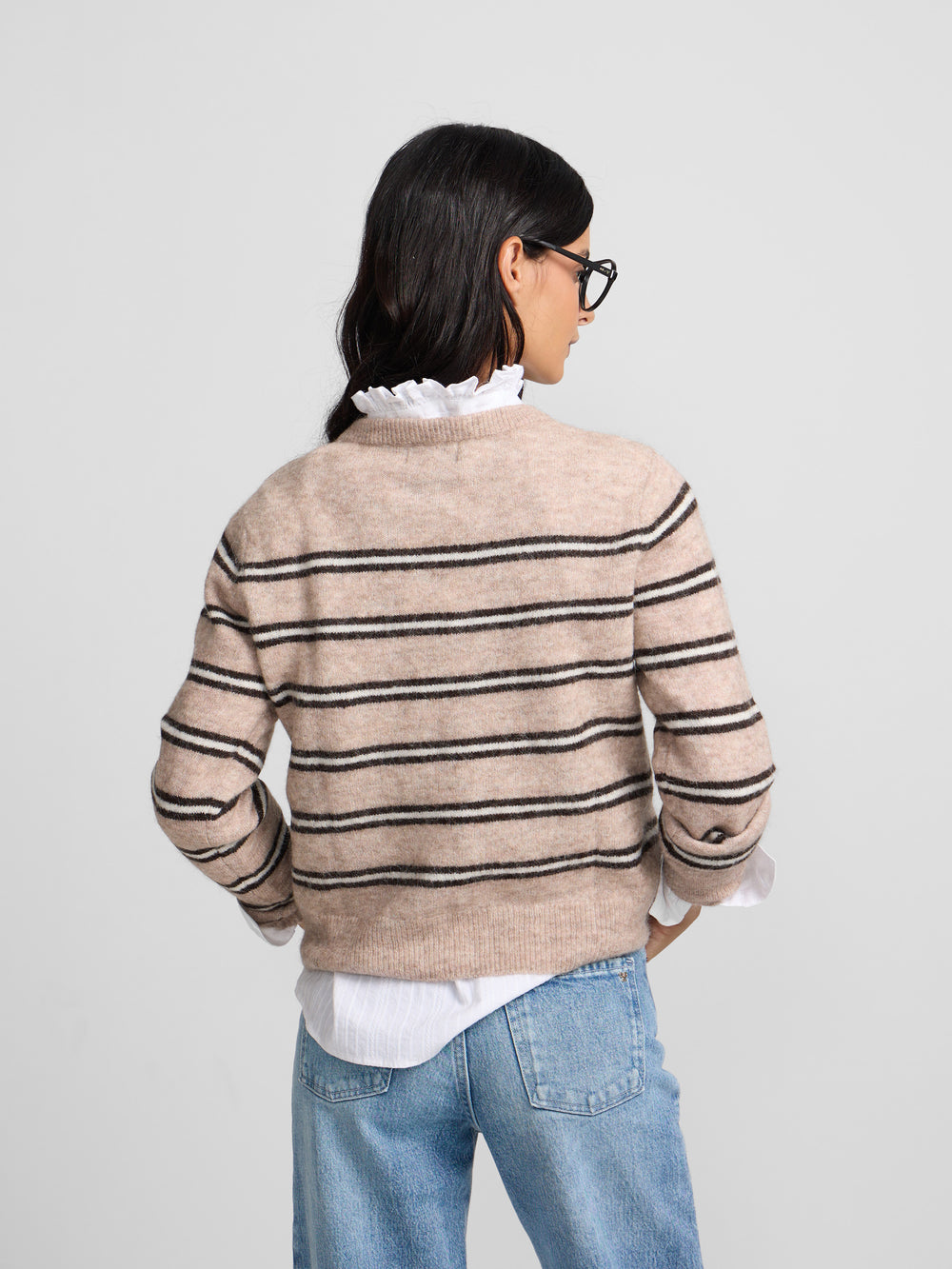 Striped sweater with buttons in ecru