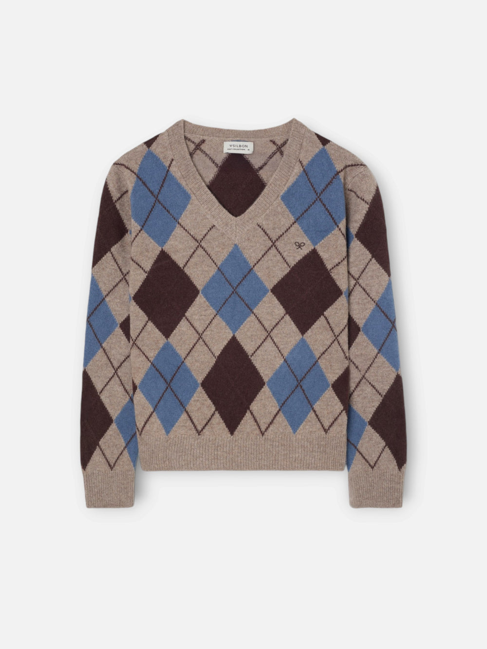Jersey cuello pico rombos azul y marron