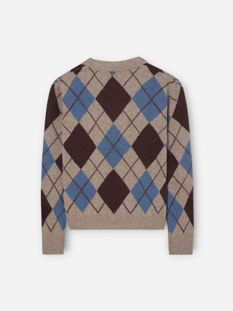 Jersey cuello pico rombos azul y marron