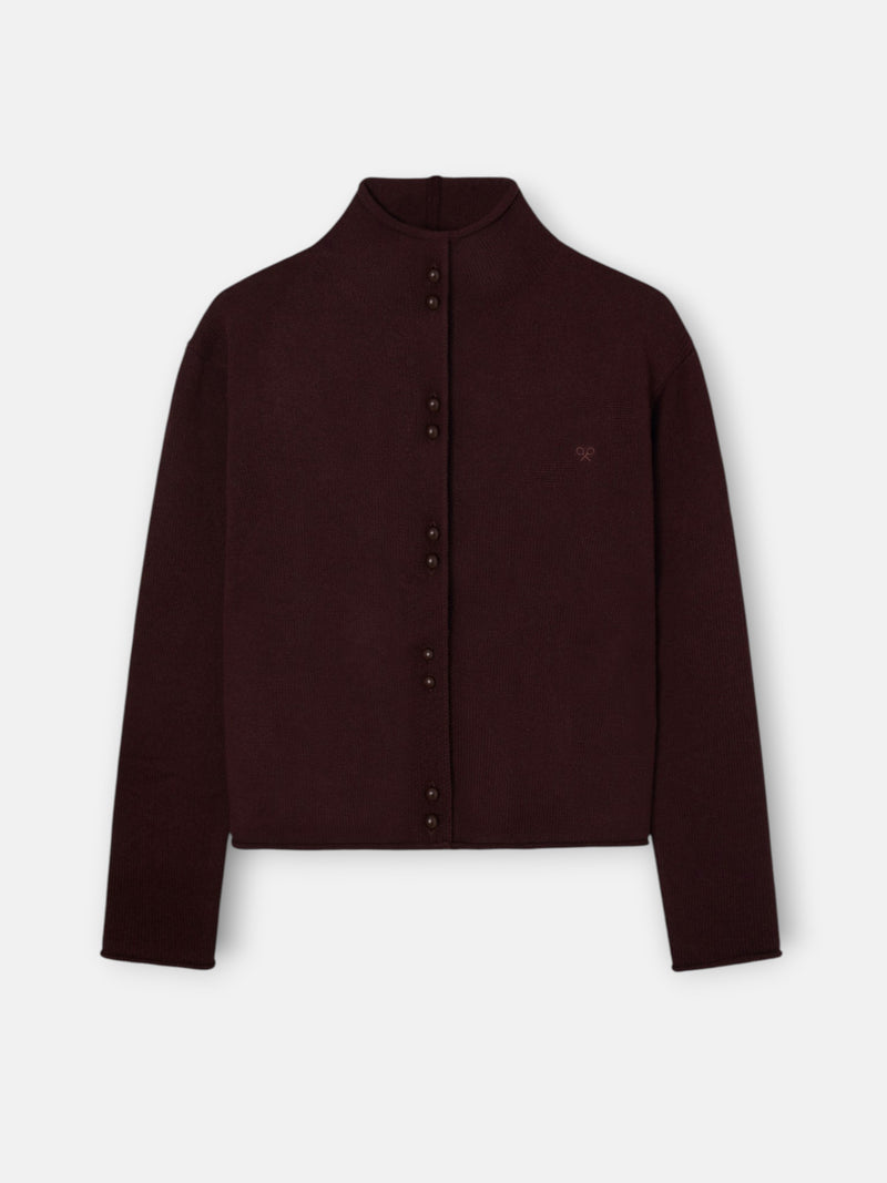 Brown high-neck cardigan