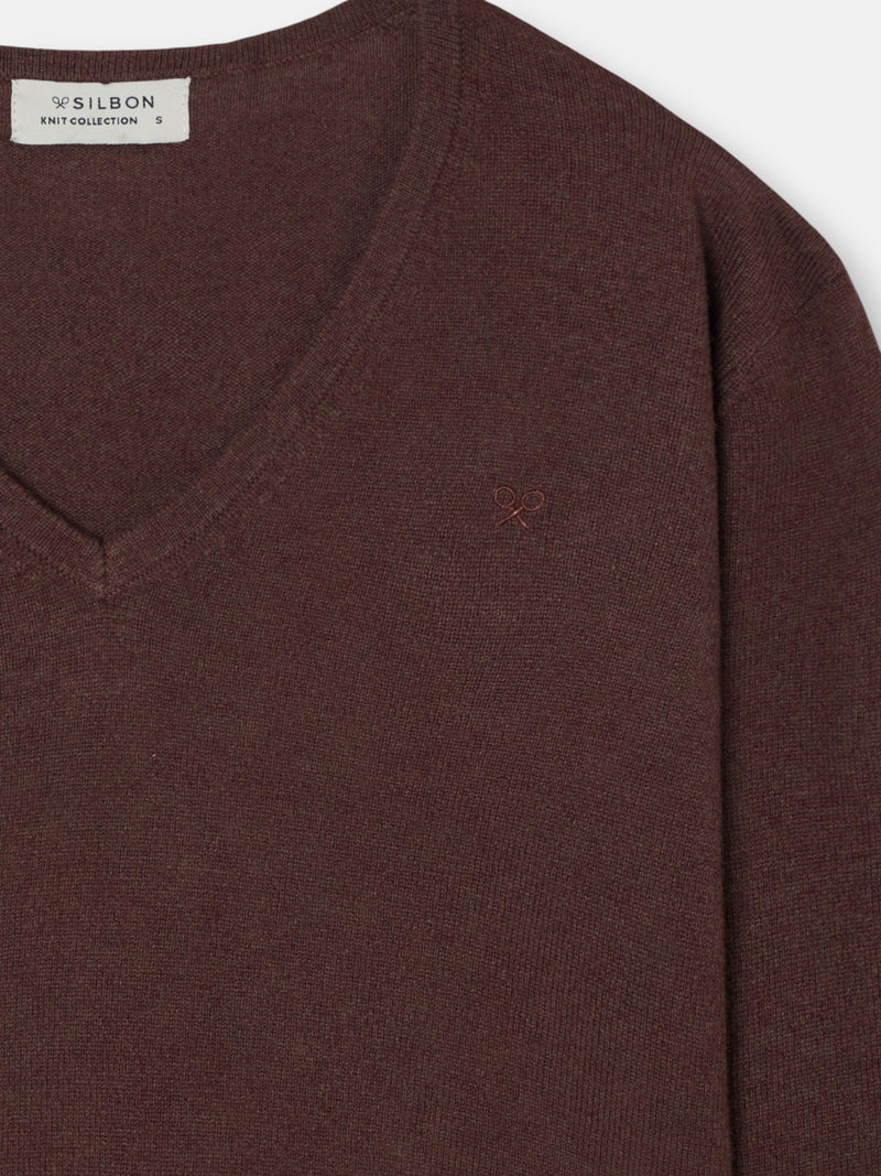 Brown V-neck sweater