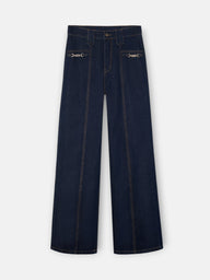 Pantalon denim recto detalle hebillas denim